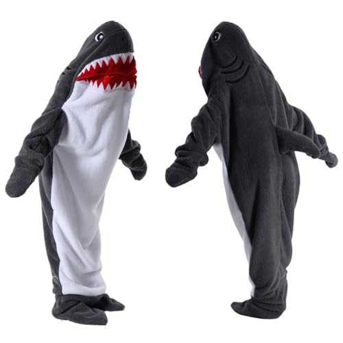 MeYuxg Hai Decke zum Anziehen, Flauschig Shark Blanket, Flanell Haifisch Schlafsack für Jugendliche, Erwachsene, Hai-Liebhaber, Cosplay-Shows, Dunkelgrau, 190 von MeYuxg