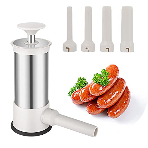 Wurstfüller Edelstahl, Klein Wurstmaschine, Manuelle Wurstfüllmaschine, Wurstpresse mit 4 Wurstfülltrichter, Wurstfüller für den Haushalt für Familienessen, Restaurants, Bars, Camping von MeYuxg