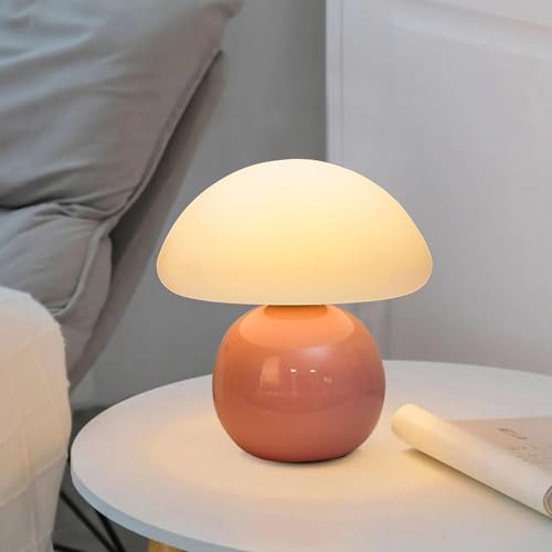 MeYuxg Pilz Lampe, Flowerpot Lampe mit 3 Helligkeitsmodi, Mushroom Lamp Dimmbar, Led Retro Deko, Kleine Nachttischlampe Aesthetic, Tischlampe Pilzform für Schlafzimmer, Büro(Rosa) von MeYuxg