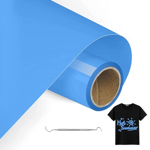 MeYuxg Plotterfolie Textil Blau - 30.5 CM x 3 M Plotterfolie für Textil, Heat Transfer Vinyl für Cricut & Cameo - Einfach zu Schneiden & Entgittern für Flexfolie Plotter Textil Design (Himmelblau) von MeYuxg