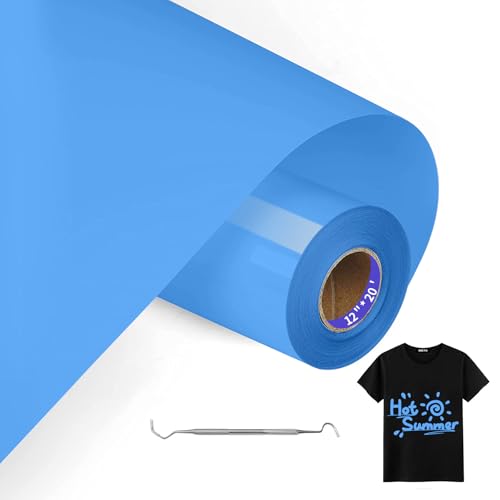 MeYuxg Plotterfolie Textil Blau - 30.5 CM x 6 M Plotterfolie für Textil, Heat Transfer Vinyl für Cricut & Cameo - Einfach zu Schneiden & Entgittern für Flexfolie Plotter Textil Design (Himmelblau) von MeYuxg