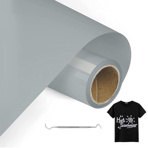 MeYuxg Plotterfolie Textil Grau - 30.5 CM x 3 M Plotterfolie für Textil, Heat Transfer Vinyl für Cricut & Cameo - Einfach zu Schneiden & Entgittern für Flexfolie Plotter Textil Design (Grau) von MeYuxg