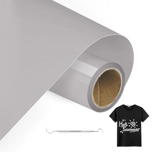 MeYuxg Plotterfolie Textil Grau - 30.5 CM x 3 M Plotterfolie für Textil, Heat Transfer Vinyl für Cricut & Cameo - Einfach zu Schneiden & Entgittern für Flexfolie Plotter Textil Design (Hellgrau) von MeYuxg