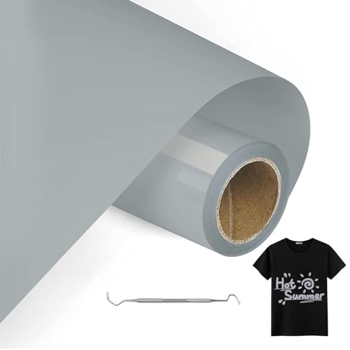 MeYuxg Plotterfolie Textil Grau - 30.5 CM x 6 M Plotterfolie für Textil, Heat Transfer Vinyl für Cricut & Cameo - Einfach zu Schneiden & Entgittern für Flexfolie Plotter Textil Design (Grau) von MeYuxg