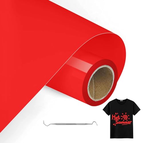 MeYuxg Plotterfolie Textil Rot - 30.5 CM x 6 M Plotterfolie für Textil, Heat Transfer Vinyl für Cricut & Cameo - Einfach zu Schneiden & Entgittern für Flexfolie Plotter Textil Design (Rot) von MeYuxg