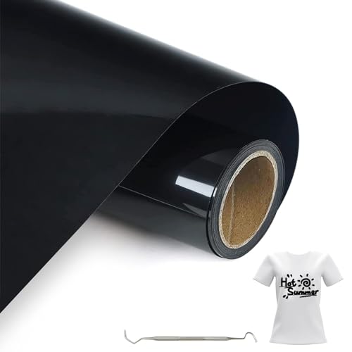 MeYuxg Plotterfolie Textil Schwarz - 30.5 CM x 3 M Plotterfolie für Textil, Heat Transfer Vinyl für Cricut & Cameo - Einfach zu Schneiden & Entgittern für Flexfolie Plotter Textil Design (Schwarz) von MeYuxg