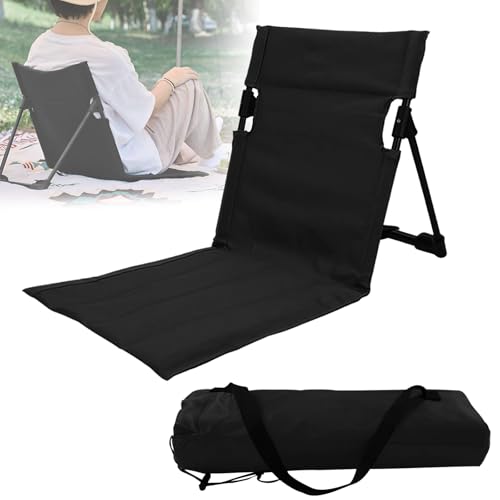 MeYuxg Sitzunterlage Outdoor, Strandmatte Faltbare mit Lehne, Tragbare Außenstuhl mit Rückenlehne 39,5 x 39 x 68 cm Strandkorb für Camping Beach Garden Lawn Lounge Sitzkissen Boden (Schwarz) von MeYuxg