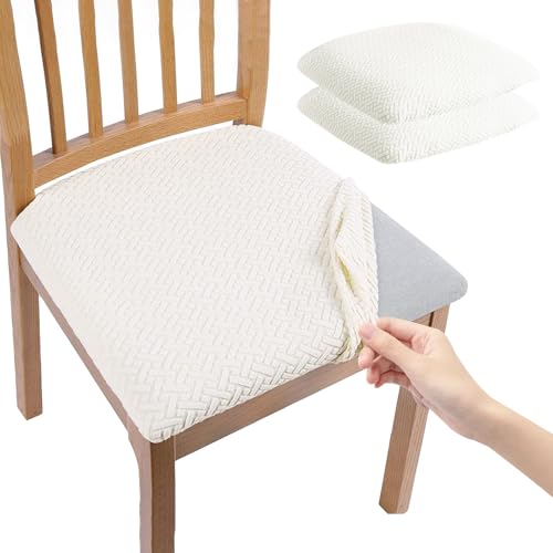 MeYuxg Stuhlbezug Sitzfläche, 2er High Stretch Sitzbezug Stuhl Esszimmerstuhl Protector Slipcover, Anti-Staub Stuhl Überzug, Abwaschbar Abnehmbar Sitzbezüge für Esszimmer, Küche(2er,Beige) von MeYuxg