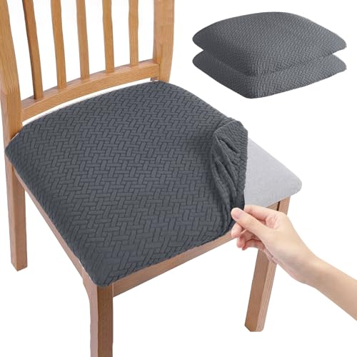 MeYuxg Stuhlbezug Sitzfläche, 2er High Stretch Sitzbezug Stuhl Esszimmerstuhl Protector Slipcover, Anti-Staub Stuhl Überzug, Abwaschbar Abnehmbar Sitzbezüge für Esszimmer, Küche(2er,Dunkelgrau) von MeYuxg