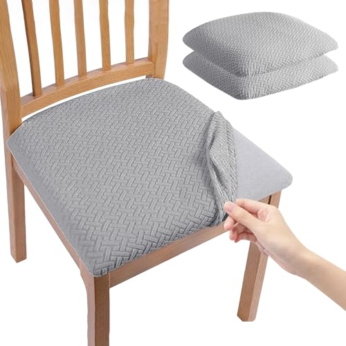 MeYuxg Stuhlbezug Sitzfläche, 2er High Stretch Sitzbezug Stuhl Esszimmerstuhl Protector Slipcover, Anti-Staub Stuhl Überzug, Abwaschbar Abnehmbar Sitzbezüge für Esszimmer, Küche(2er,Hellgrau) von MeYuxg