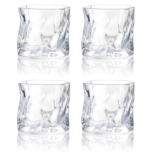 MeYuxg Whiskey Gläser Set 4 Stück, 200ml, Transparentes Kristallglas, Unregelmäßiges Design – Ideal für den täglichen Gebrauch in Küche, Bar, oder Wohnzimmer von MeYuxg