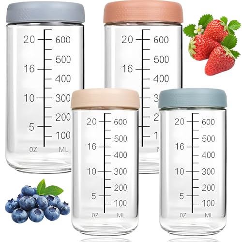 Meal Prep Gläser mit Skala, 4 Stück Overnight Oats Gläser 750ml, Vorratsgläser mit Deckel, Müslibecher To Go, Vorratsbehälter Glas, Schraubgläser mit Deckel, für Salat, Joghurt, Haferbrei von MeYuxg