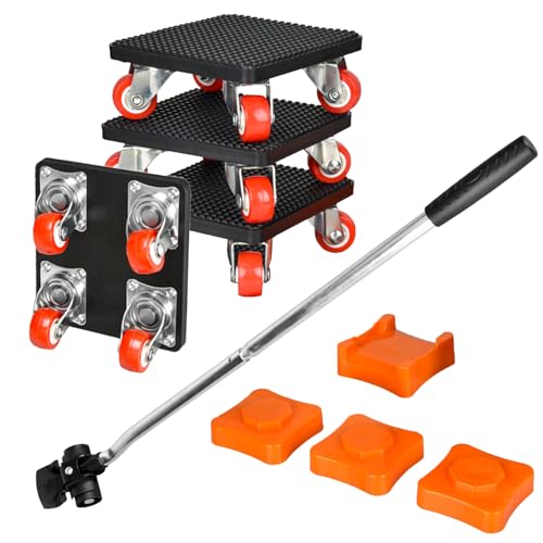9-Teiliges Möbel Transportroller Set, Schwerer Möbeltransporter 360° Drehbar Möbelrollen Stück Möbel Gleitsystem mit Lastenheber, Tragfähigkeit bis 500kg Für Schwere Möbel, Große Warenbewegungen von MeYuxg