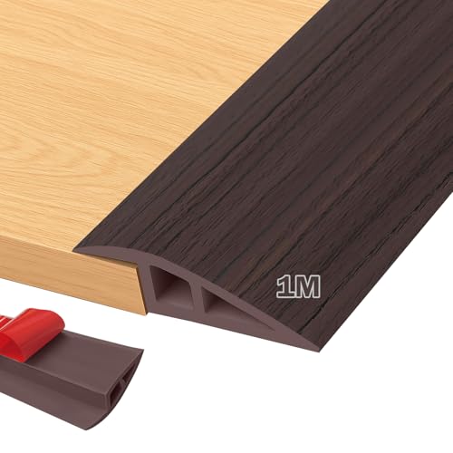 PVC Übergangsprofil Selbstklebend, Türschwellen Leiste 1M x 7CM, Übergangsprofil Höhenausgleich 15MM Boden Übergangsleiste, Laminat Schwellenrampe Übergangsschiene (Schwarzer Nussbaum) von MeYuxg