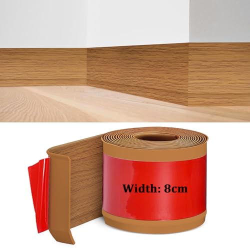 PVC Weichsockelleiste Selbstklebend 5m, Sockelleiste Übergangsschiene Bodenleisten Selbstklebend, Fussleisten Selbstklebend für Küche, Bad und Wohnzimmer, Breite 8cm (Gelbe Eichenfarbe) von MeYuxg