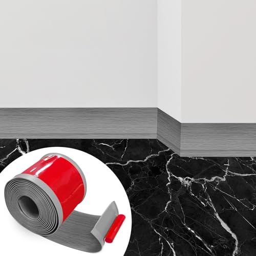 PVC Weichsockelleiste Selbstklebend 5m, Sockelleiste Übergangsschiene Bodenleisten Selbstklebend Breite 10cm, Fussleisten Selbstklebend für Küche, Bad und Wohnzimmer (Graue Holzmaserung) von MeYuxg