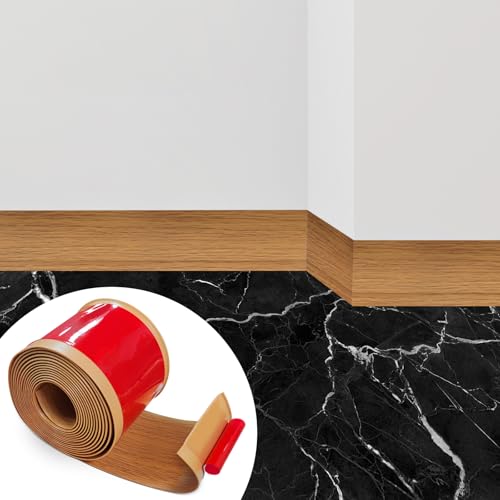 PVC Weichsockelleiste Selbstklebend 5m, Sockelleiste Übergangsschiene Bodenleisten Selbstklebend Breite 10cm, Sockelleiste Selbstklebend für Küche, Bad und Wohnzimmer (Gelbe Eichenfarbe) von MeYuxg