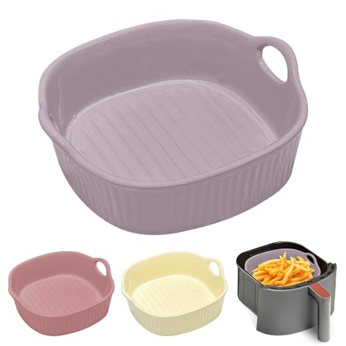 Rund Auflaufform Keramik, Auflaufform für Heißluftfritteuse 18.5 x 16.5 x 5.5cm, Lasagneform Auflaufformen, Bunt Glasiertes Backform Rund, für Lasagne, Pommes Frites, Suppe (Lila) von MeYuxg