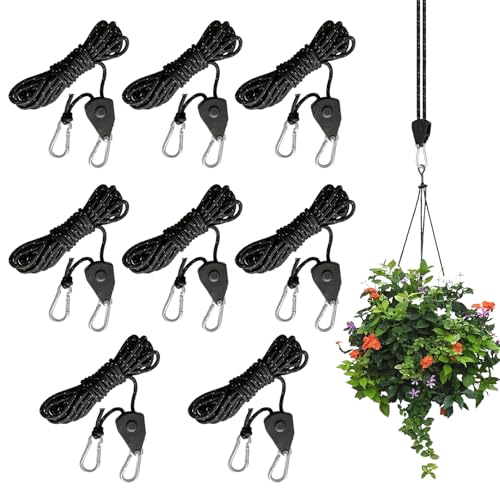 Seilspanner, Durchmesser 4 mm Verstellbare Seilratsche, 1/8 Zoll Ratschenaufhänger, 2 m Seilratsche mit Haken, Zeltseil Zeltschnur für Camping, Lampen, Zimmerpflanzen (Schwarz) (8) von MeYuxg