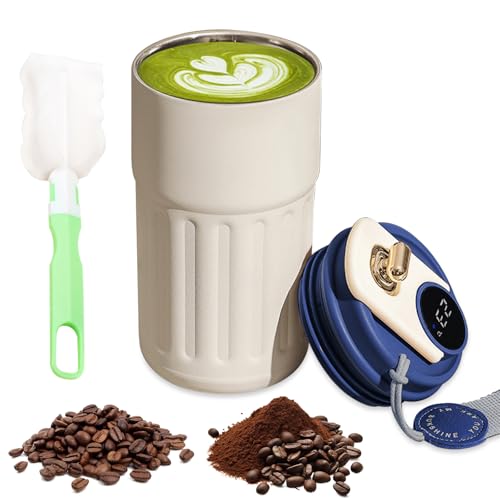 Thermobecher, Kaffeebecher to go, 410ml 316 Edelstahl Thermobecher Kaffee to go, Thermoskanne mit Temperaturanzeige, Coffee to go Becher, Auslaufsicherer Travel Mug (Weiß mit Blau) von MeYuxg