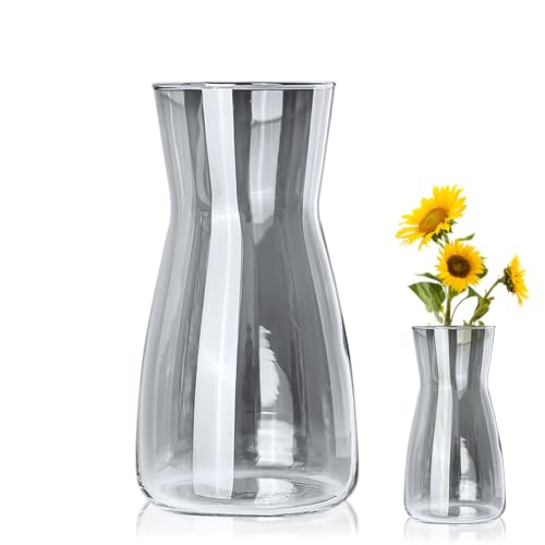 Vase Glas, 20cm Blumenvase Modern, Kleine Tulpenvase, Glasvasen für Tischdeko, Flower Vase für Tulpen, Orchideen, Rosen, Trockenblumen(Grau) von MeYuxg