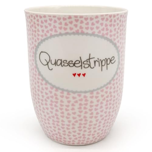 Mea-Living Tasse mit Henkel QUASSELSTRIPPE rosa, 500ml, Becher mit Spruch, Geschenkidee für Freundin, Spruchtasse von Mea-Living