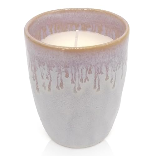 Mea-Living STONEWARE Kerze im Becher polarweiß, handgemachtes Steingut, 280 ml, wunderschönes Geschirr mit Kerze von Mea-Living