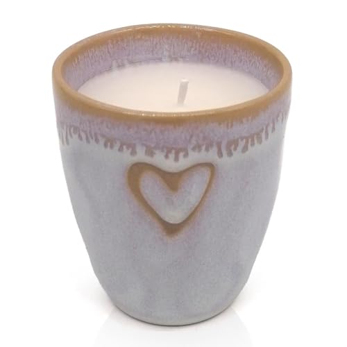 Mea-Living STONEWARE Kerze im Espressobecher polarweiß Herz, handgemachtes Steingut, 150 ml, wunderschönes Geschirr mit Kerze von Mea-Living