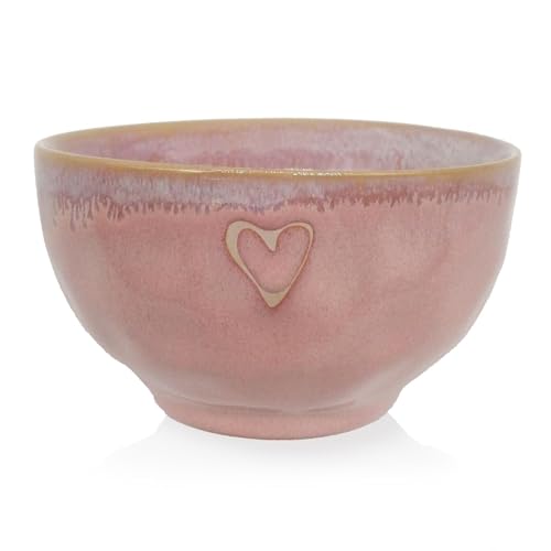 Mea-Living STONEWARE Schale rosa Herz, handgemachtes Steingut, 450 ml, wunderschönes handmade Geschirr von Mea-Living