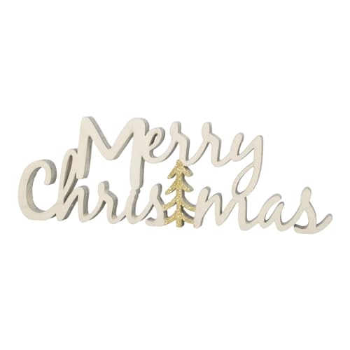 Mea-Living Schriftzug Merry Christmas aus Holz, weiß/Gold, Weihnachtsdeko, Frohe Weihnachten, Holzschrift, Geschenkidee zu Weihnachten von Mea-Living