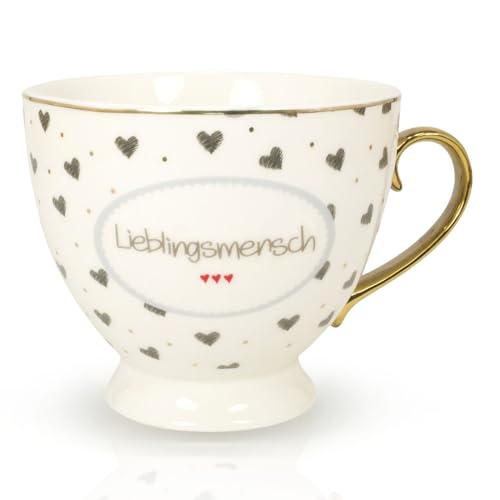 Mea Living Tasse mit Goldhenkel im Geschenkekarton Motiv Lieblingsmensch Herzen von Mea-Living