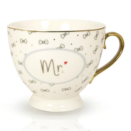 Mea-Living CAPPUCCINOTASSE mit Golddruck und Goldhenkel Mr. - inkl Geschenkkarton, 11 x 9,1 cm, Geschenkidee zur Hochzeit von Mea-Living