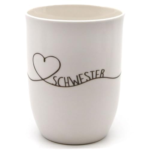 Mea-Living Tasse mit Henkel SCHWESTER Herz, 500ml, Becher mit Spruch, Geschenkidee für Schwestern, Spruchtasse von Mea-Living