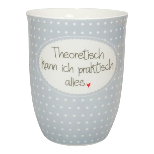 Mea-Living Tasse mit Henkel THEORETISCH KANN ICH PRAKTISCH ALLES grau, 500ml, Becher mit Spruch, Geschenkidee für Freund, Spruchtasse von Mea-Living