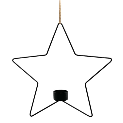 Mea-Living Teelichthalter-Hänger Stern, schwarz, Metall, 28,5cm - Weihnachtliche Fensterdeko für handelsübliche Teelichte von Mea-Living