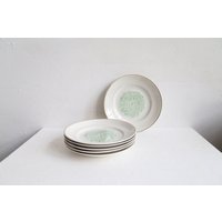 Vintage Riga Porzellan Teller - Set Mit 6 Grünen Blumen Suppentellern von MeadowSideVintage