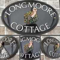 Personalisiertes Großes Massives Hausnamenschild Aus Gießharz | Atemberaubende Eulen-Skulptur Beeindruckendes Unikat & Auf Bestellung Gefertigt von Meadowplacesigns