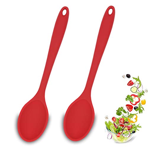 2 Stück Kochlöffel Silikon,Antihaft Kochlöffel,Servierlöffel Kunststoff, Hygienisches Design,Kochlöffel Kunststoff,Kochutensilien, RüHrlöFfel für KüChe, Kochen, Backen, RüHren (Rot) von Meajore