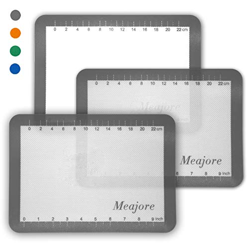 Silikon Backmatten 3er Set, Antihaft Backbleche BPA-frei Extra dicke Matte für Kekse, Gebäck, Brot, Brötchen, Fondant (29.5x20.8 cm) von Meajore