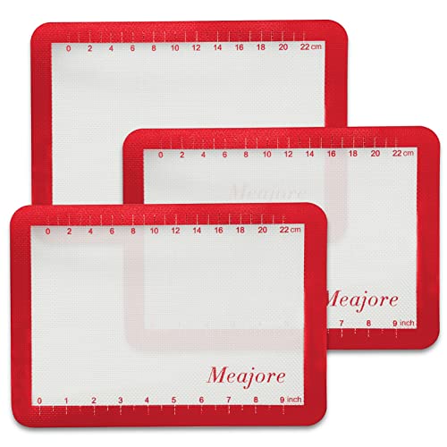 Silikon Backmatten 3er Set, Antihaft Backbleche BPA-frei Extra dicke Matte für Kekse, Gebäck, Brot, Brötchen, Fondant (29.5x20.8 cm) von Meajore