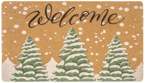 Fußmatte für den Außenbereich, rutschfest, aus Kokosfaser, Schneeflocke, Kiefernbaum, Heimdekoration, 43,2 x 73,2 cm von Mealah