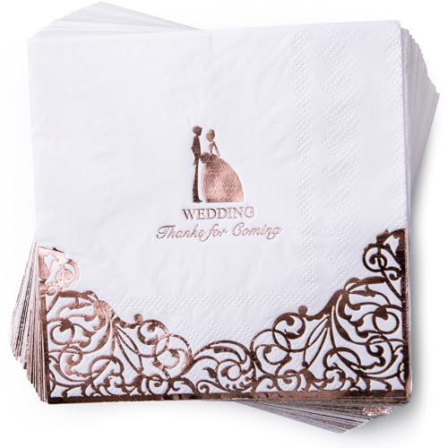Hochzeitsservietten, 3-lagig, Cocktail-Servietten, Goldfolie, Einweg-Papierservietten für Hochzeit, Dinner-Party, Kleiderservietten, Roségold, 100 Stück von Mealivos