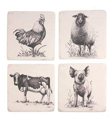 Meander - 37T691 - Untersetzer, Bauernhoftiere, 4er Set, Keramik, 9,5cm x 9,5cm von Meander BV