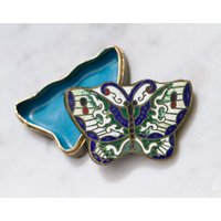 Cloisonne Schmetterling Pillendose - Kleine Tischplatte Behälter Aus Emaille Auf Messing Frühling Schnupftabakdose Vintage Boho Home Decor von Meanglean