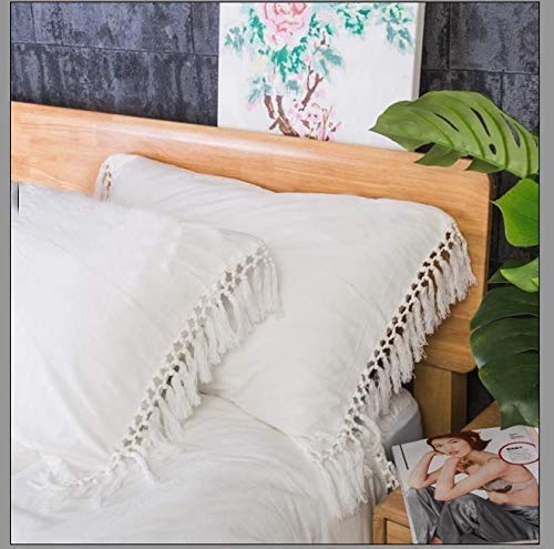 Elfenbeinfarbene weiße Kissenbezüge mit Quasten, Boho-Baumwolle, King-Size-Größe: 50 x 90 cm, 2 Stück, einfarbig… von Meaning4