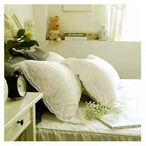 Weiß Kissenbezüge mit Stickerei Spitze Baumwolle 40 x 80 cm 2 Stück Zierkissenbezüge Verziert Edel Luxus von Meaning4