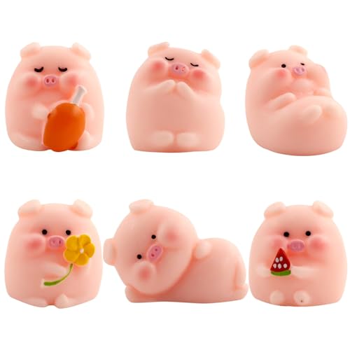 Meanju Glücksschweinchen,6 Stück Mini Schweine,Glücksschweine Glück,Glücksbringer Kleine Figuren,Schwein Miniatur,DIY Handwerk,für Silvester Neujahr von Meanju