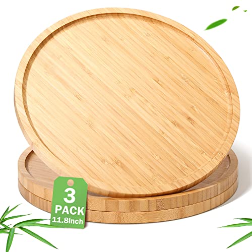 3 Stück Bambus-Serviertablett rund Bambus-Tablett runde Holzteller Holz-Servierplatte Charcuterie-Servierbrett mit Rand für Küche, Theke, Zuhause, Esszimmer, Couchtisch, Obst, Brot, Pflanztopf (30 cm) von Meanplan