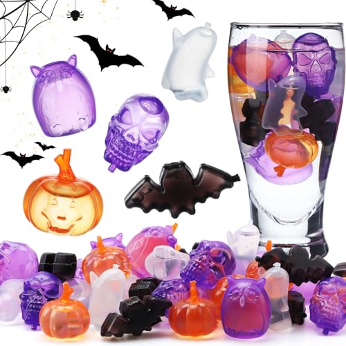 Meanplan Wiederverwendbare Halloween-Eiswürfel für Getränke, wiedergefrierbare Kunststoff-Eiswürfel, wiederverwendbar, Kürbis-Geister, Fledermäuse, Totenköpfe, Dekoration, nicht schmelzend, für von Meanplan