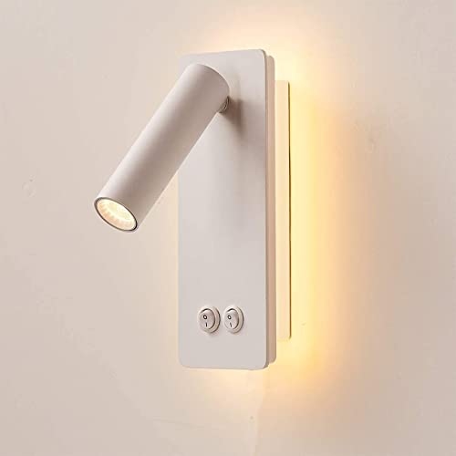 Meanyee Wand-Leselampe led Bett Kopfteil Lichter mit zwei getrennten Schaltern/Verstellbarer Arm/ 3W Lesen + 6W Hintergrundlicht/Matt Weiß fertig/MY-WN298W von Meanyee